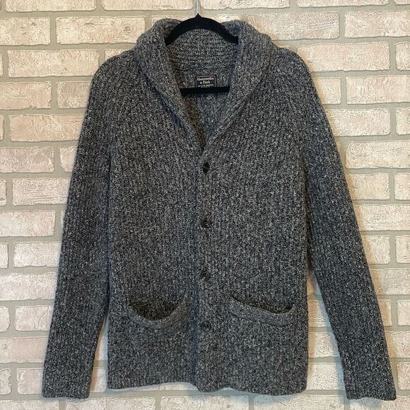 Abercrombie & Fitch Sweater Cardigan Mens Size S  Collar Knit Gray - Picture 1 of 7